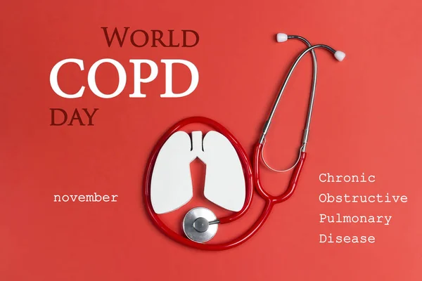 World Copd dag koncept med lungsymbol och stetoskop på en röd — Stockfoto