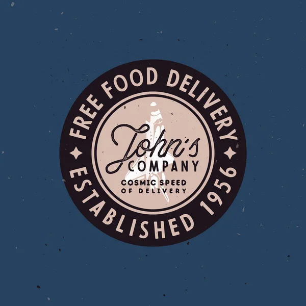 Food delivery vintage badge, old-fashioned vector illustration — Stock Vector