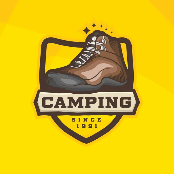 Vector desenhos animados caminhadas sapatos logotipo. Botas de trekking — Vetor de Stock