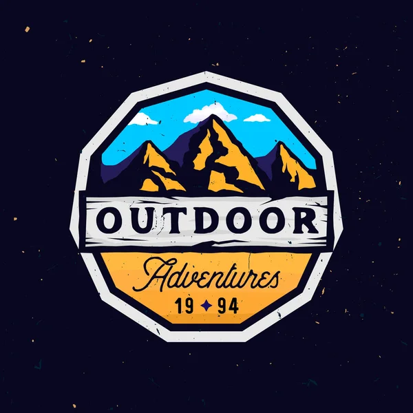 Outdoor camp and mountains logotype, outdoor adventures modern colorful badge