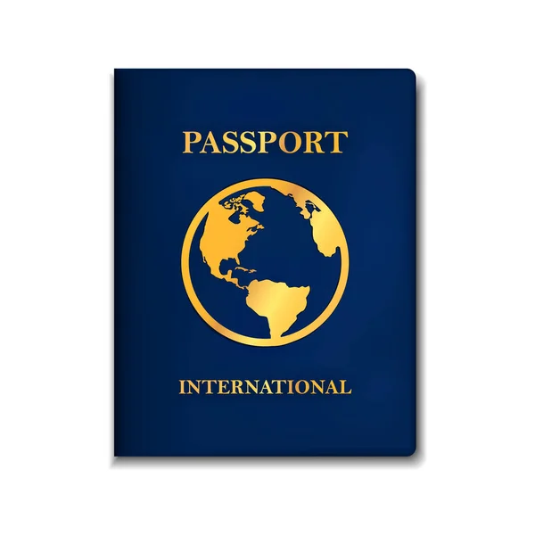 International blue version passport concept drawn in realistic 3d style — Stock Vector