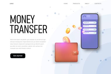 Cüzdandan telefona para transferi, iniş sayfası şablonu,