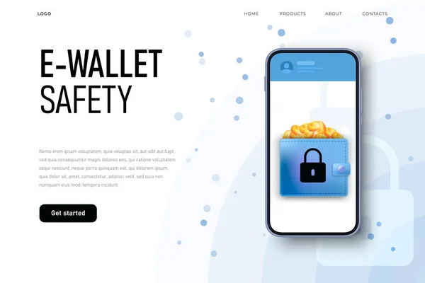 E portemonnee beveiliging. Geld veiligheid, online betalingen beschermen. — Stockvector