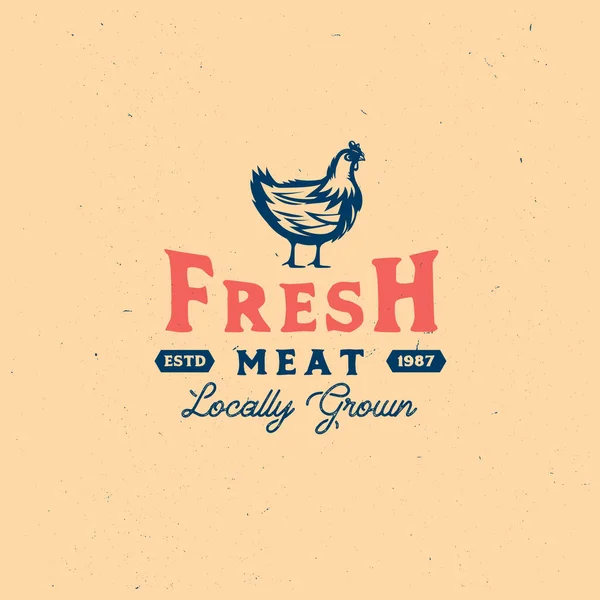 ヴィンテージチキンルック、農場の鶏の肉と手描きのレトロなバッジ、地元の食べ物、農場の新鮮な印刷. — ストックベクタ