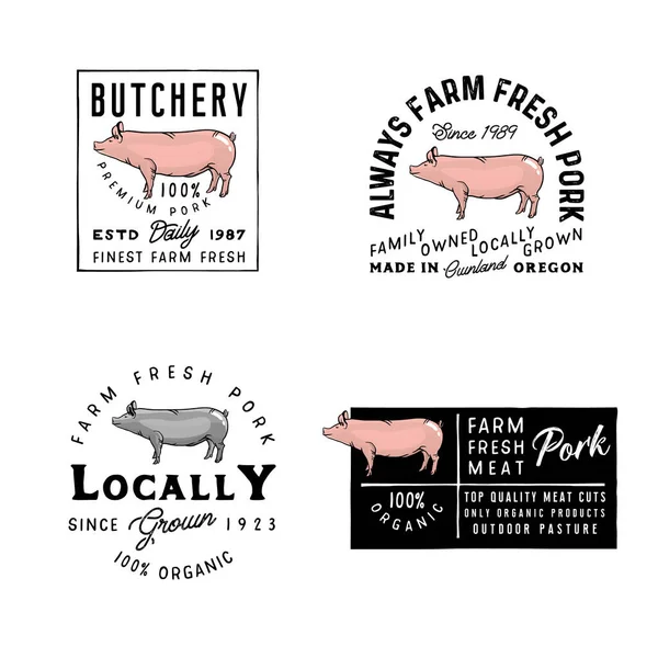 Vector Pork Logos, crachás, etiquetas, sinais, emblemas. Estilo vintage de crachás. emblemas de carnificina estilo simples retro . — Vetor de Stock