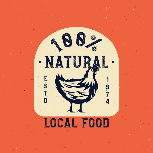 Farm vintage logo with chicken. only organic food, chicken meat retro badge. — Stock Vector