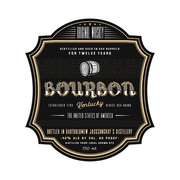 Vintage frame whiskey label design, vektorový bourbon logo label. — Stockový vektor