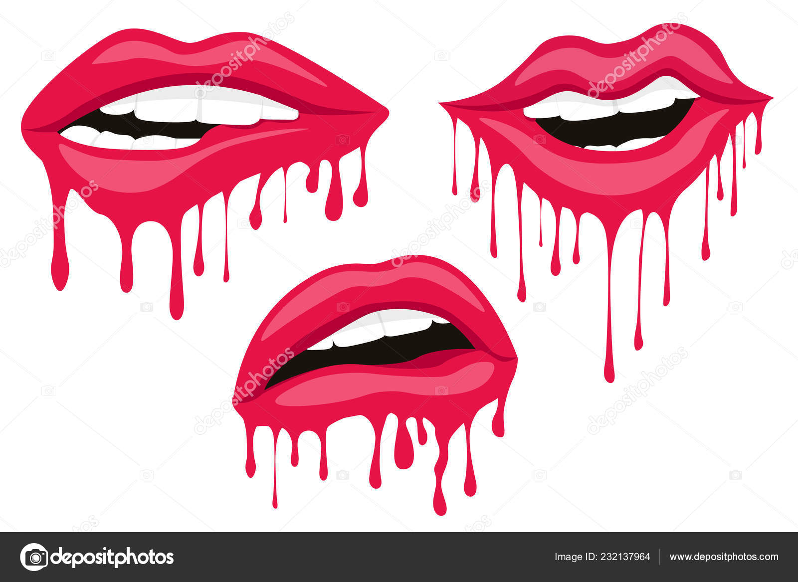 Vector Lips Dripping Paint Sexy Woman Lips Dripping Red Paint