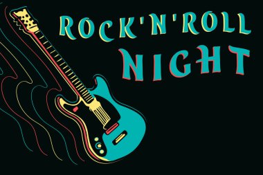 Rock and roll gece poster tasarımı ile neon gitar
