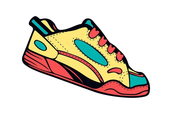 Ilustración aislada creativa de zapatillas de deporte corriendo, caminando, zapatos, fondos de estilo. Icono de elemento de concepto vectorial en estilo de dibujos animados sobre fondo blanco aislado — Vector de stock