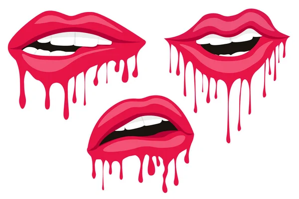 Sexy Frauenlippen Tröpfelt Vor Roter Farbe Rote Tropfen Auf Weißem Stockillustration