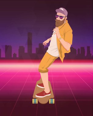 80'longboard paten üzerinde çizilmiş adam el stili