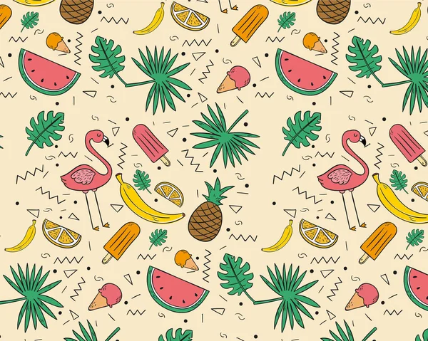 Concepto Patrón Frutas Tropicales Dibujadas Mano — Vector de stock