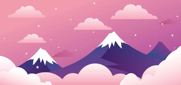 ピンクのグラデーション背景にかわいい山景観の概念 — ストックベクタ