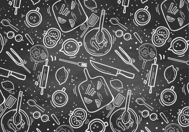 Beyaz yazı tahtası pişirme kavramı model öğeleri pişirme el çekilmiş ile 