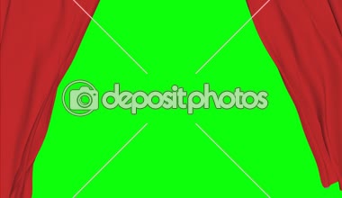 Kırmızı ipek tiyatro ayağa kalk yeşil ekran arka planı ile perde kapanış