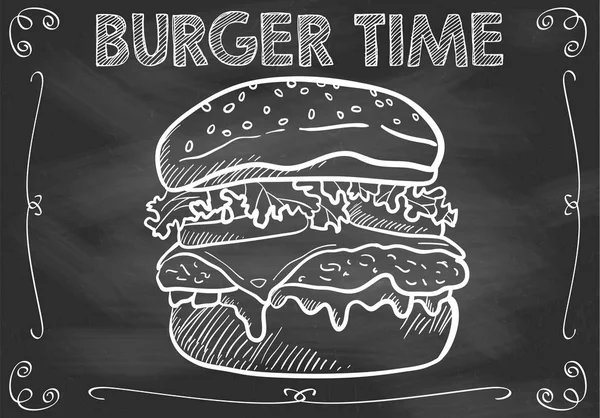 Conceito Chalkboard Burger Time Com Mão Drawn Burger —  Vetores de Stock