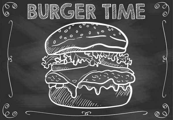 Begrip Schoolbord Hamburger Tijd Met Hand Getekend Hamburger — Stockvector