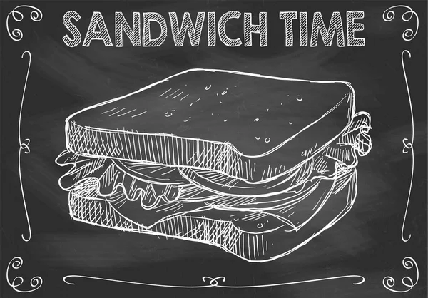 Concepto Sándwich Aislado Pizarra Con Sándwich Dibujado Mano — Vector de stock