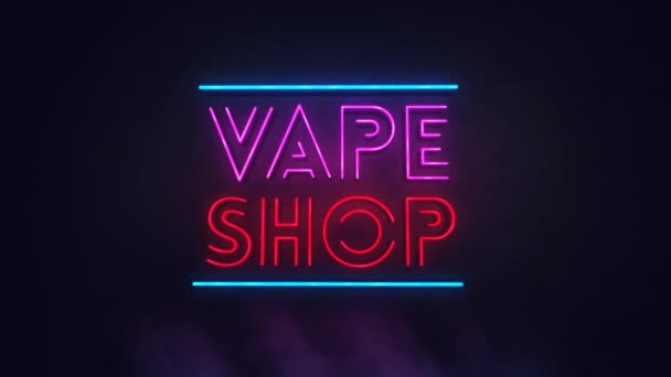 Vape Shop Neon Sign Lights Logo Text Glowing Multicolor Night — Stock Video