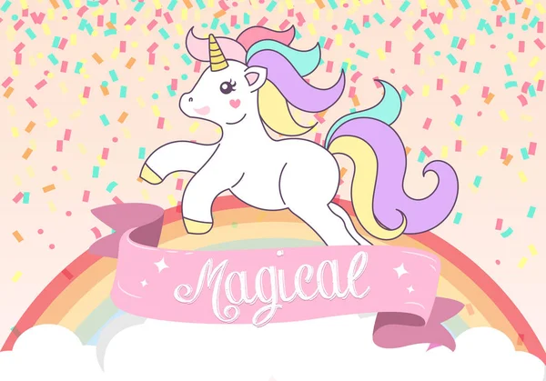 Illustration vectorielle de carte d'anniversaire magique de licorne Vecteur En Vente