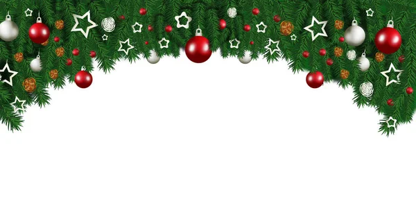 Fond d'illustration de bannière de Noël avec branches de sapin, bannière d'espace de copie — Photo