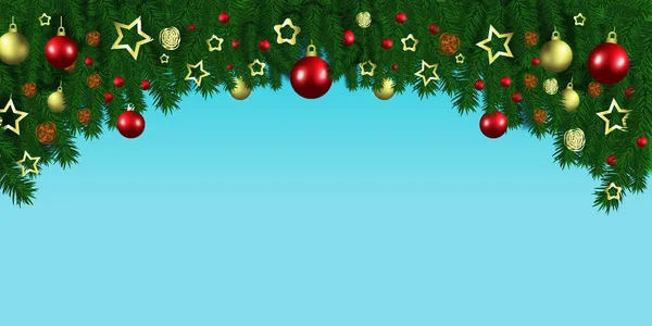 Banner de Navidad ilustración fondo con ramas de abeto, banner de espacio de copia — Foto de Stock