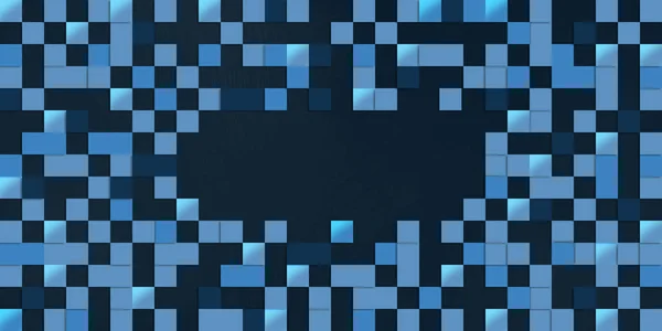 蓝色瓷砖盒背景图，复制空间横幅 — 图库照片