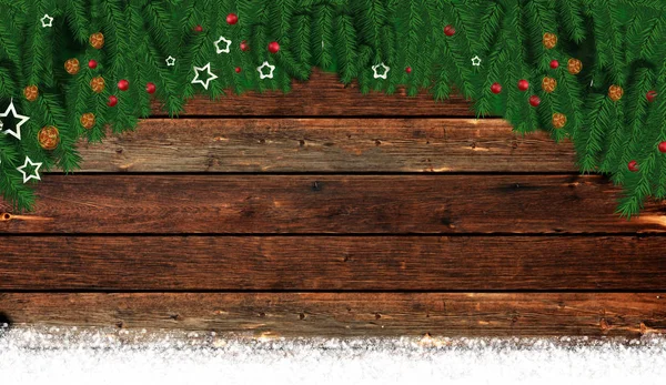 Banner de Navidad ilustración fondo de madera con ramas de abeto — Foto de Stock