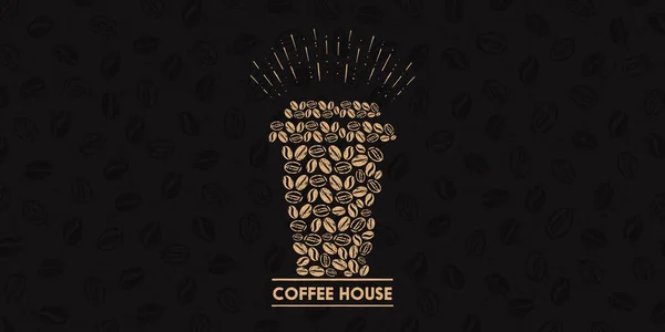 Texto da casa de café e padrão sem costura com feijão Ilustração banner — Fotografia de Stock