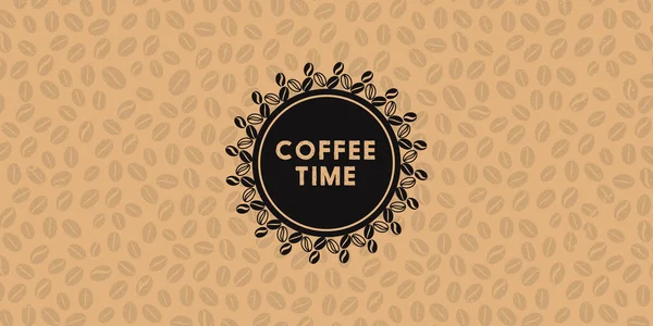 Text of coffee time and seamless pattern with beans Illustration banner