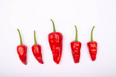 Kırmızı izole kırmızı biber beyaz arkaplan ve kopyalama alanı ile yakın görünüm