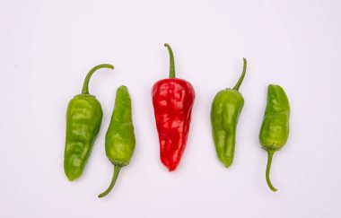 Kırmızı izole kırmızı biber beyaz arkaplan ve kopyalama alanı ile yakın görünüm