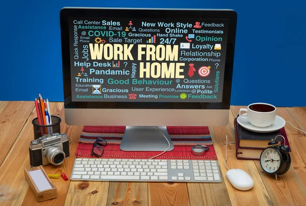 Werk Van Thuis Woorden Collage Home Office Computerscherm — Stockfoto