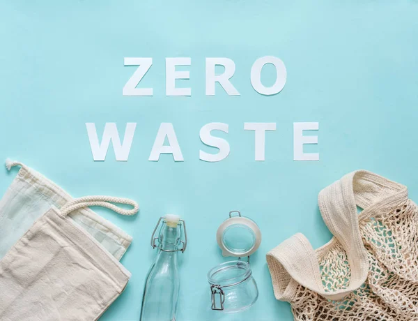 Zero waste paper text and eco bags, glass jars