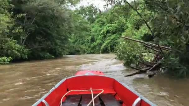 Langschwanzboot Mit Fließendem Wasser Der Regenzeit — Stockvideo