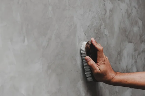 Men Hands Used Convert Polishing Cleaning Concrete Wall — Stock Photo, Image