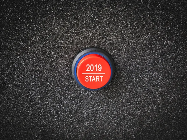 Zamknąć Przycisku Start Wyświetlone Numery Nowy Rok 2019 — Zdjęcie stockowe