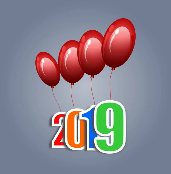 Globos Rojos Atados Con Números 2019 Flotando Cielo Diseño Gráfico — Vector de stock