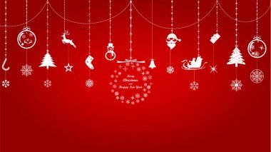 Grup kırmızı zemin üzerine Noel ve yeni yıl nesnenin vektör çizim grafik tasarım.