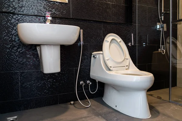 Χωνευτή τουαλέτα και λεκάνη από κεραμικό — Φωτογραφία Αρχείου