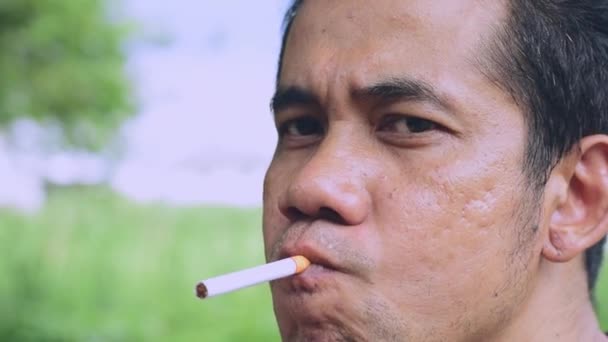 Asyalı Erkekler Bazı Ülkelerde Yasadışı Parkta Sigara Içiyor — Stok video