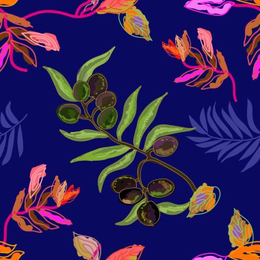 Yarım yamalak botanik zeytin dalı ile yazdırma. 