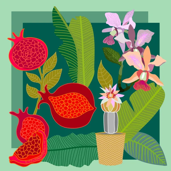 Jardin subtropical. Collection textile vintage . — Image vectorielle