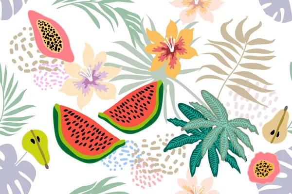 Tropikal meyve ve yaprakları geniş çiçek desenli.