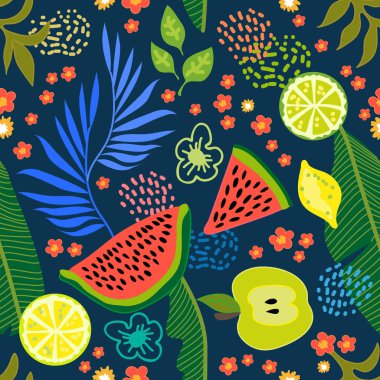  Çiçek, meyve ve farklı bitki tarafından 1950'lerde 1960'larda tasarım ilham ile Seamless botanik modeli. Retro Tekstil koleksiyon.