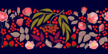 Rowan, çilek ve yaprakları geniş kenarlıklı.