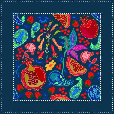 Paisleys ve çiçek açan çiçekler ile ipek eşarp.