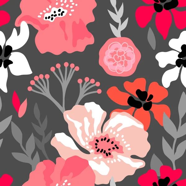 Rosa Blüten und graue Blätter. — Stockvektor