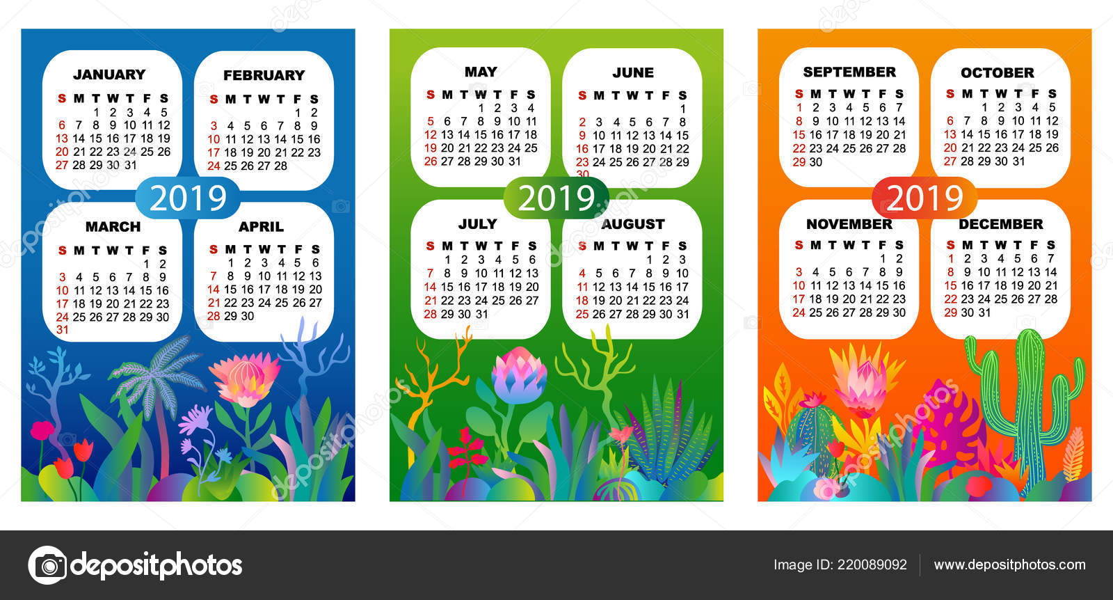 2019 Quarter Calendar Stock Vector C Svetlanakononova 220089092 calendario 22008